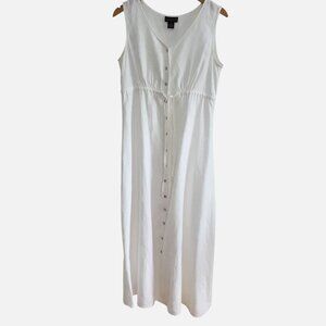 LIMITED Ivory Cream Linen Sleeveless Empire Waist Maxi Dress Button Front M